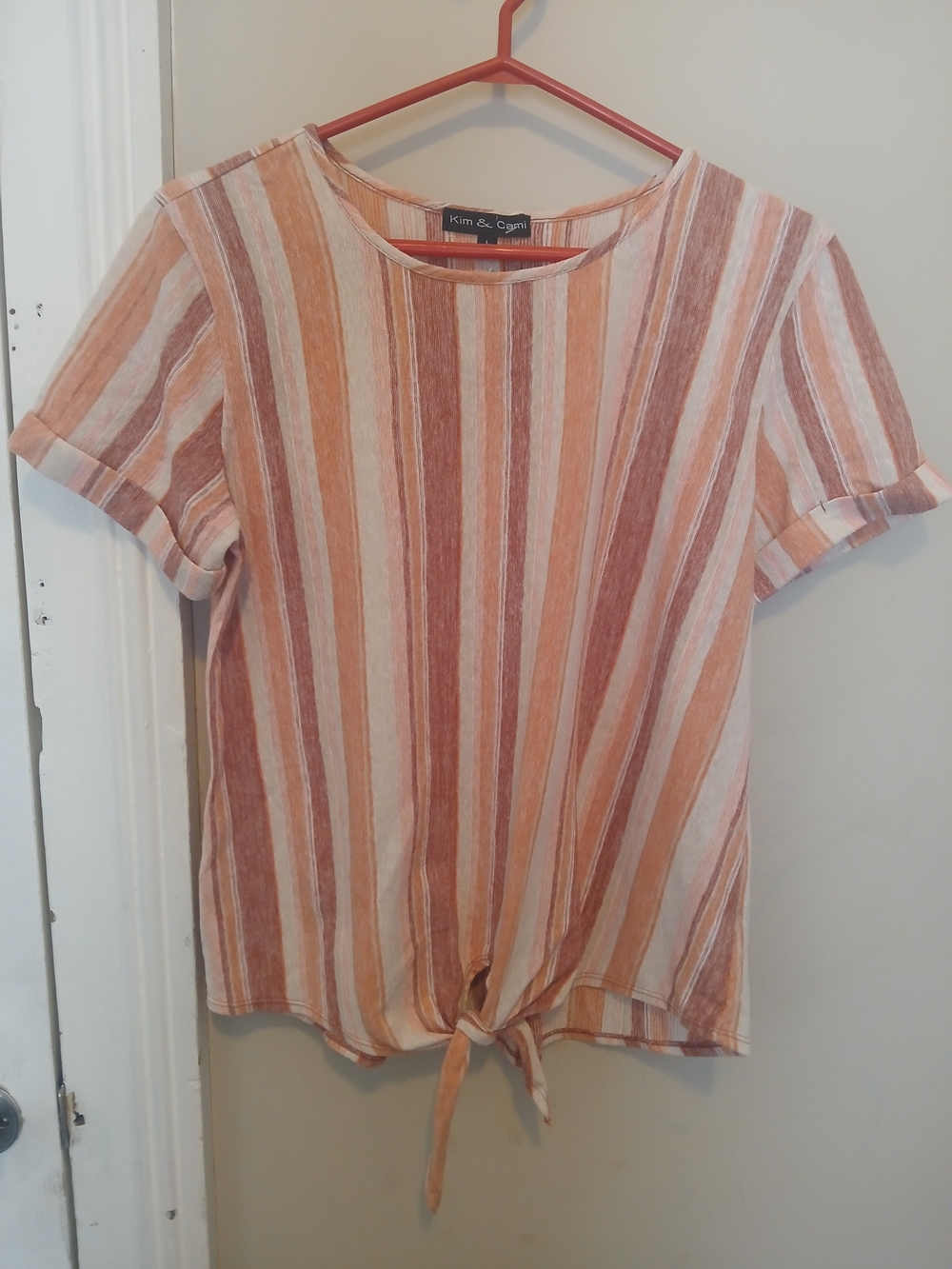 Kim & Cami Women's Striped Tie-Front Top T Shirt